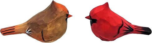 Solid Wood Handcarving Northern Cardinal Birds Statue Wooden Bird Figurine Handpainted 3D Animal Figurine Hand-Made Home Office Decoration (Male and Female) in Saudi Arabia