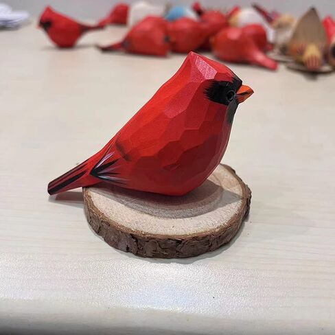 Solid Wood Handcarving Northern Cardinal Birds Statue Wooden Bird Figurine Handpainted 3D Animal Figurine Hand-Made Home Office Decoration (Male and Female) in Saudi Arabia