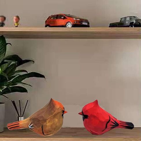 Solid Wood Handcarving Northern Cardinal Birds Statue Wooden Bird Figurine Handpainted 3D Animal Figurine Hand-Made Home Office Decoration (Male and Female) in Saudi Arabia