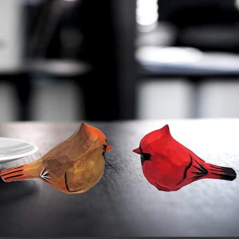 Solid Wood Handcarving Northern Cardinal Birds Statue Wooden Bird Figurine Handpainted 3D Animal Figurine Hand-Made Home Office Decoration (Male and Female) in Saudi Arabia