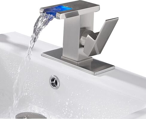 LOOPAN LED Light Bathroom Faucet Waterfall Black One Hole Single Handle Faucet for Bathroom Sink Mount Vanity Faucet Lead-Free for Commercial Residential in Saudi Arabia