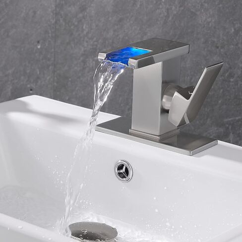 LOOPAN LED Light Bathroom Faucet Waterfall Black One Hole Single Handle Faucet for Bathroom Sink Mount Vanity Faucet Lead-Free for Commercial Residential in Saudi Arabia