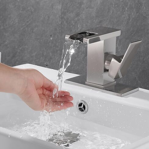 LOOPAN LED Light Bathroom Faucet Waterfall Black One Hole Single Handle Faucet for Bathroom Sink Mount Vanity Faucet Lead-Free for Commercial Residential in Saudi Arabia