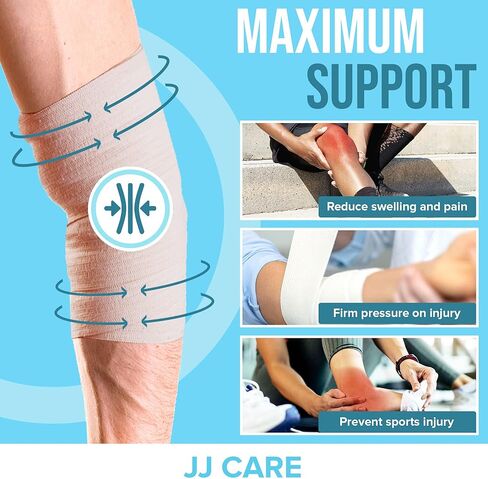 غلاف ضمادة مرنة من JJ CARE [عبوة من 6]، ضمادة ضغط بمقاس 3 بوصات و6 بوصات، مع 6 مشابك إضافية للكاحل والمعصم والقدم، 6 لفات، متينة وقابلة لإعادة الاستخدام in Kuwait