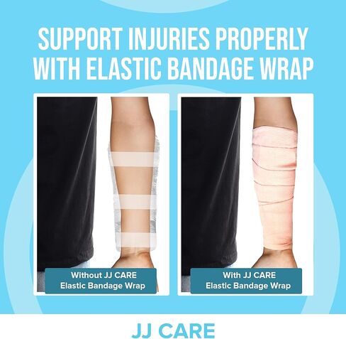 غلاف ضمادة مرنة من JJ CARE [عبوة من 6]، ضمادة ضغط بمقاس 3 بوصات و6 بوصات، مع 6 مشابك إضافية للكاحل والمعصم والقدم، 6 لفات، متينة وقابلة لإعادة الاستخدام in Kuwait