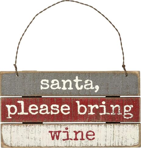 Primitives by Kathy Santa Please Bring Wine Wood Ornament in Saudi Arabia