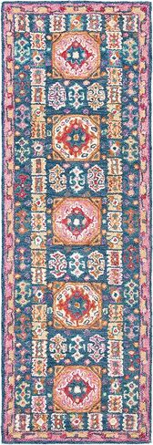 سجادة SAFAVIEH Aspen Collection Runner - 2'3" x 9'، أزرق وأحمر، صوف بوهو مصنوع يدويًا، مثالية للمناطق ذات حركة المرور العالية في غرفة المعيشة وغرفة النوم (APN518M) in Saudi Arabia