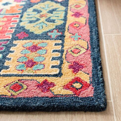 سجادة SAFAVIEH Aspen Collection Runner - 2'3" x 9'، أزرق وأحمر، صوف بوهو مصنوع يدويًا، مثالية للمناطق ذات حركة المرور العالية في غرفة المعيشة وغرفة النوم (APN518M) in Saudi Arabia