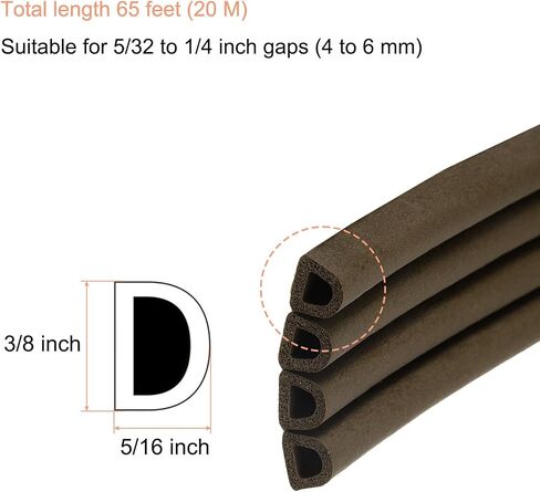 uxcell 65 Ft Weather Stripping Seal Strip for Doors/Window, 5/16 Inch x 3/8 Inch Self Adhesive D Type Foam Sealing Tape, Soundproofing Door Seal Strip Brown in Saudi Arabia