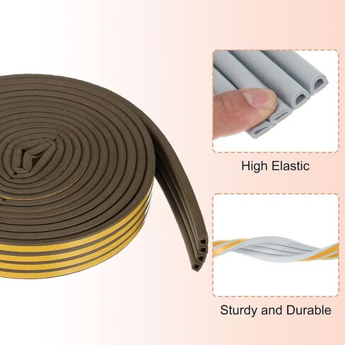 uxcell 65 Ft Weather Stripping Seal Strip for Doors/Window, 5/16 Inch x 3/8 Inch Self Adhesive D Type Foam Sealing Tape, Soundproofing Door Seal Strip Brown in Saudi Arabia