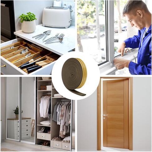uxcell 65 Ft Weather Stripping Seal Strip for Doors/Window, 5/16 Inch x 3/8 Inch Self Adhesive D Type Foam Sealing Tape, Soundproofing Door Seal Strip Brown in Saudi Arabia