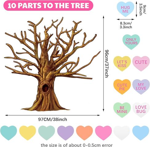 Gersoniel 90 Pieces Valentine‘s Day Classroom Tree Bulletin Board Decorations Conversation Heart Leaves Cutouts Stickers for Classroom Home Wall Decor(Conversation Heart Style) in Kuwait
