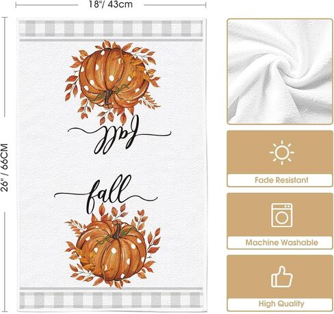 Artoid Mode Orange Buffalo Plaid Polka Dot Pumpkin Fall Kitchen Towels Dish Towels, 18x26 Inch Farmhouse Eucalyptus Leaves Decoration Hand Towels Set of 4 in Saudi Arabia