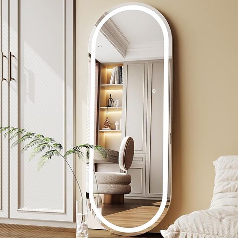 مرآة Antok كاملة الطول مع ضوء LED، مرآة كاملة الطول فوق الباب، مرآة معلقة مقاس 50 بوصة × 16 بوصة، مرآة حائط، مرآة باب مضيئة مع إضاءة 3 ألوان قابلة للتعتيم in Kuwait