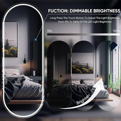 مرآة Antok كاملة الطول مع ضوء LED، مرآة كاملة الطول فوق الباب، مرآة معلقة مقاس 50 بوصة × 16 بوصة، مرآة حائط، مرآة باب مضيئة مع إضاءة 3 ألوان قابلة للتعتيم in Kuwait