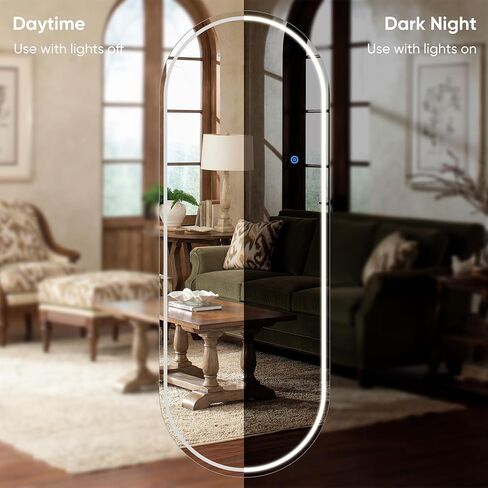 مرآة Antok كاملة الطول مع ضوء LED، مرآة كاملة الطول فوق الباب، مرآة معلقة مقاس 50 بوصة × 16 بوصة، مرآة حائط، مرآة باب مضيئة مع إضاءة 3 ألوان قابلة للتعتيم in Kuwait