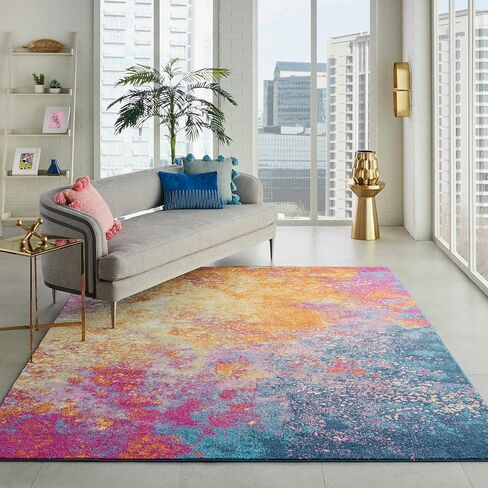 منطقة Nourison Passion Sunburst 6'7'' x 9'6'' - سجادة، حديثة، تجريدية، سهلة التنظيف، غير قابلة للتساقط، غرفة النوم، غرفة المعيشة، غرفة الطعام، المطبخ، (7 × 10 بوصة) in Saudi Arabia