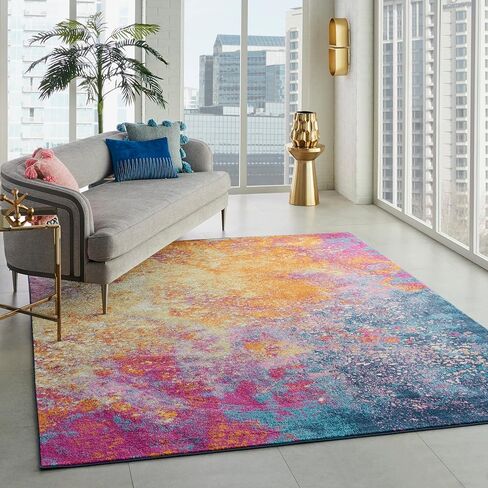 منطقة Nourison Passion Sunburst 6'7'' x 9'6'' - سجادة، حديثة، تجريدية، سهلة التنظيف، غير قابلة للتساقط، غرفة النوم، غرفة المعيشة، غرفة الطعام، المطبخ، (7 × 10 بوصة) in Saudi Arabia
