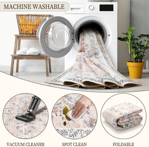 سجاد منطقة مقاس 12.7 سم × 17.78 سم، قابل للغسل ومضاد للانزلاق بتصميم زهور عتيقة لغرفة المعيشة وغرفة النوم وغرفة الطعام باللون البرتقالي والأخضر in Saudi Arabia