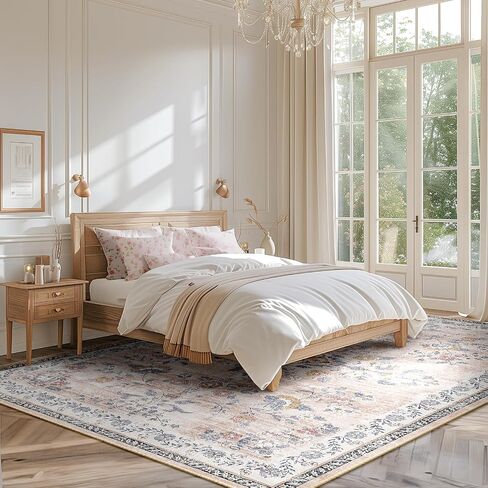 سجاد منطقة مقاس 12.7 سم × 17.78 سم، قابل للغسل ومضاد للانزلاق بتصميم زهور عتيقة لغرفة المعيشة وغرفة النوم وغرفة الطعام باللون البرتقالي والأخضر in Saudi Arabia