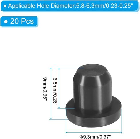 PATIKIL Silicone T-Hole Stoppers 6.3mm/0.25inch, 20 Pack Soft Flexible Plug End Cover Caps Waterproof Bottle Seal Plug for Cable Gland Hole, Black in Saudi Arabia