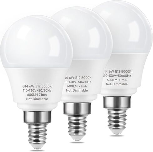 E12 60W Equivalent LED Light Bulbs, A15 6W Ceiling Fan Light Bulbs Daylight White 5000K, Candelabra Base Globe Shape LED Bulbs, Not Dimmable, 600 Lumen, Pack of 3 in Kuwait