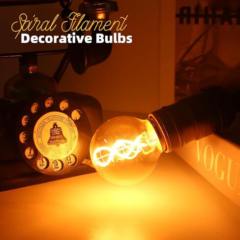 Genixgreen Dimmable E26 Amber LED Bulb Small Edison Light Bulb 25 Watt Equal 3W,G16.5/G50 Antique Globe Spiral Filament Bulb for Vanity Outdoor Light Strings,Soft White 2200K,180LM,2 Pack in Saudi Arabia