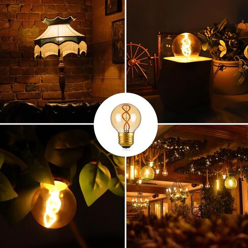 Genixgreen Dimmable E26 Amber LED Bulb Small Edison Light Bulb 25 Watt Equal 3W,G16.5/G50 Antique Globe Spiral Filament Bulb for Vanity Outdoor Light Strings,Soft White 2200K,180LM,2 Pack in Saudi Arabia
