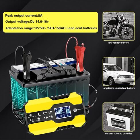 TONSIM شاحن بطارية السيارة Genius 10 أمبير شواحن بطاريات السيارات 24 فولت و 12 فولت شاحن بطارية دراجة نارية البحرية شاحن بطارية قارب تعويض درجة الحرارة - أحمر in Kuwait