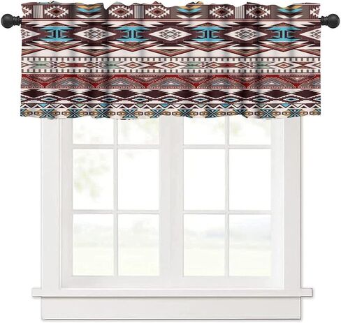 Aztec Valance Curtain for Kitchen, Window Treatment Southwestern Tribal Navajo Native American Farm Style Patterm Rod Pocket Drapes for Kitchen Batroom Office Deocr 54x18inch in Saudi Arabia