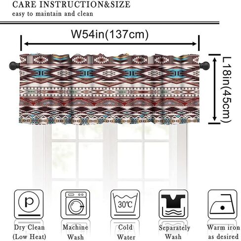 Aztec Valance Curtain for Kitchen, Window Treatment Southwestern Tribal Navajo Native American Farm Style Patterm Rod Pocket Drapes for Kitchen Batroom Office Deocr 54x18inch in Saudi Arabia