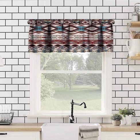 Aztec Valance Curtain for Kitchen, Window Treatment Southwestern Tribal Navajo Native American Farm Style Patterm Rod Pocket Drapes for Kitchen Batroom Office Deocr 54x18inch in Saudi Arabia