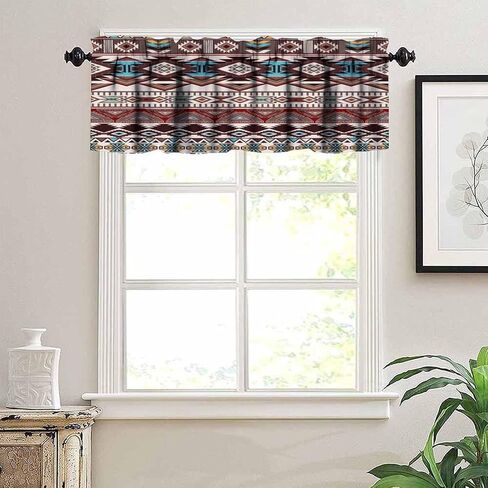 Aztec Valance Curtain for Kitchen, Window Treatment Southwestern Tribal Navajo Native American Farm Style Patterm Rod Pocket Drapes for Kitchen Batroom Office Deocr 54x18inch in Saudi Arabia