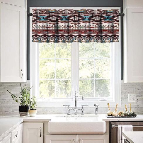 Aztec Valance Curtain for Kitchen, Window Treatment Southwestern Tribal Navajo Native American Farm Style Patterm Rod Pocket Drapes for Kitchen Batroom Office Deocr 54x18inch in Saudi Arabia