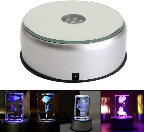 2 حزم 4 "قاعدة عرض LED لفن الزجاج البلوري ، 7 قاعدة عرض كريستال دوارة للضوء الملون مع محول تيار متردد in Kuwait
