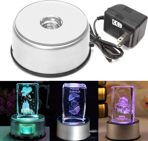 2 حزم 4 "قاعدة عرض LED لفن الزجاج البلوري ، 7 قاعدة عرض كريستال دوارة للضوء الملون مع محول تيار متردد in Kuwait