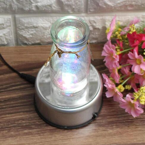 2 حزم 4 "قاعدة عرض LED لفن الزجاج البلوري ، 7 قاعدة عرض كريستال دوارة للضوء الملون مع محول تيار متردد in Kuwait