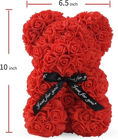 LINKLO Valentines Day Gifts for Her,Rose Bear Rose Teddy Bear -10 inch Artificial Rose Flower Bear, Gift for Valentines Day, Wedding, Mothers Day and Anniversary, Including Transparent Gift Box (Red) in Saudi Arabia