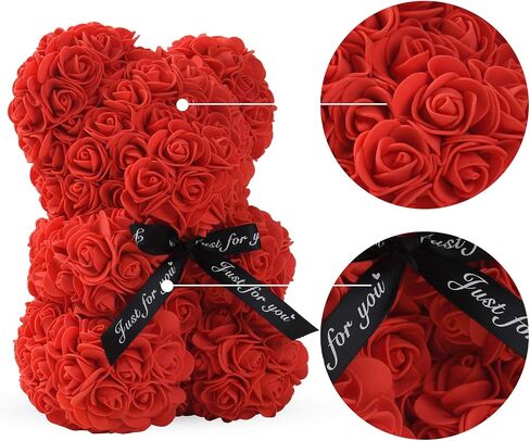 LINKLO Valentines Day Gifts for Her,Rose Bear Rose Teddy Bear -10 inch Artificial Rose Flower Bear, Gift for Valentines Day, Wedding, Mothers Day and Anniversary, Including Transparent Gift Box (Red) in Saudi Arabia