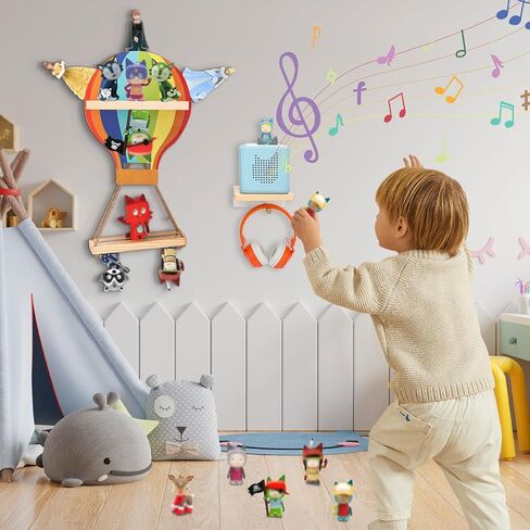 لرف Toniebox Tonies، تخزين رف الحائط المغناطيسي لـ Tonies Creative لشخصيات Tonie، 8-15 شخصية، رف معلق خشبي للأطفال (بالون الهواء الساخن + رف الصندوق) in Saudi Arabia