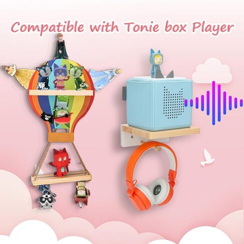 لرف Toniebox Tonies، تخزين رف الحائط المغناطيسي لـ Tonies Creative لشخصيات Tonie، 8-15 شخصية، رف معلق خشبي للأطفال (بالون الهواء الساخن + رف الصندوق) in Saudi Arabia