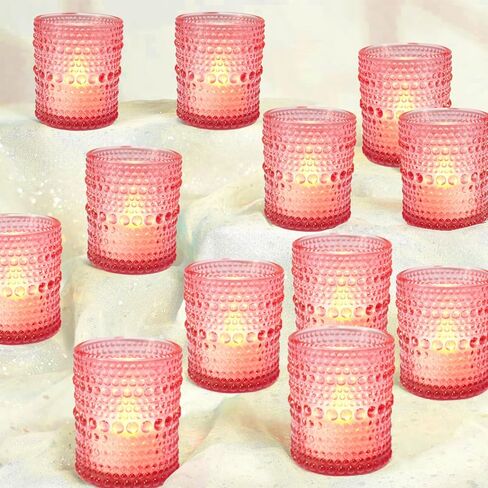 12 قطعة من حاملات الشموع النذرية (وردي)، حامل شموع شموع زجاجية بكميات كبيرة، حامل شموع زجاجي لديكور الزفاف، قطعة مركزية للطاولة، ديكور المنزل وديكور العطلات in Kuwait