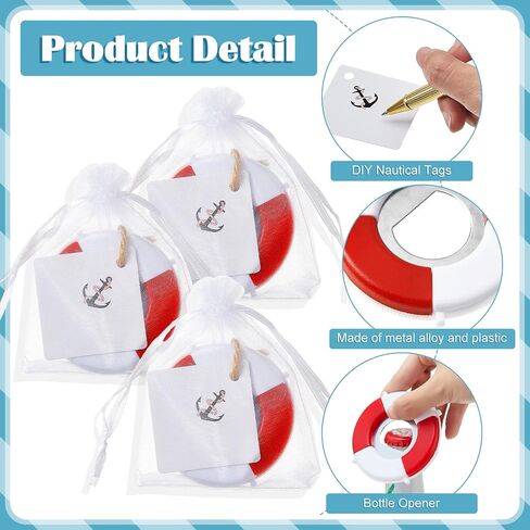 60 Set Nautical Wedding Favors, Lifesaver Bottle Opener Beach Baby Shower Bottle Opener Favors Nautical Bottle Openers Return Gifts with Anchor Tags Organza Bags 1 Roll of Twine Guests Birthday Decor in Saudi Arabia