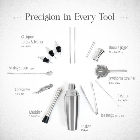 SHAKEIT 17-Piece Stainless Steel Bartender Kit with Bamboo Stand, Craft The Perfect Cocktails with Our Cocktail Shaker Set, Jigger, Muddler, Strainer, Mixing Spoon, and Accessories in Saudi Arabia