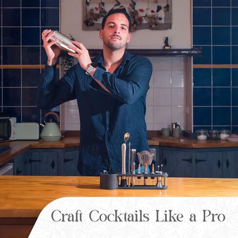 SHAKEIT 17-Piece Stainless Steel Bartender Kit with Bamboo Stand, Craft The Perfect Cocktails with Our Cocktail Shaker Set, Jigger, Muddler, Strainer, Mixing Spoon, and Accessories in Saudi Arabia
