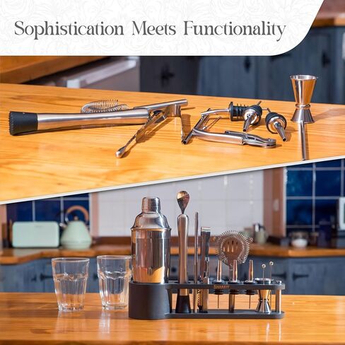 SHAKEIT 17-Piece Stainless Steel Bartender Kit with Bamboo Stand, Craft The Perfect Cocktails with Our Cocktail Shaker Set, Jigger, Muddler, Strainer, Mixing Spoon, and Accessories in Saudi Arabia
