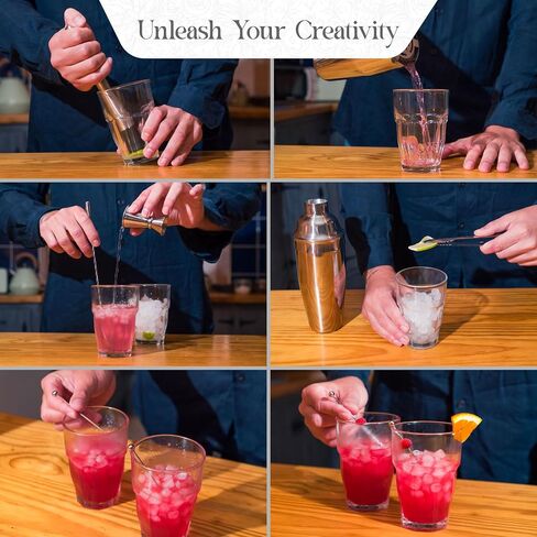 SHAKEIT 17-Piece Stainless Steel Bartender Kit with Bamboo Stand, Craft The Perfect Cocktails with Our Cocktail Shaker Set, Jigger, Muddler, Strainer, Mixing Spoon, and Accessories in Saudi Arabia