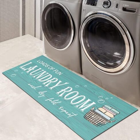 Laundry Room Rug Non Slip Laundry Mat for Laundry Room Decor Washable Area Rugs for Laundry Room, Bathroom, Washroom, Kitchen, 17"x47", Teal in Saudi Arabia