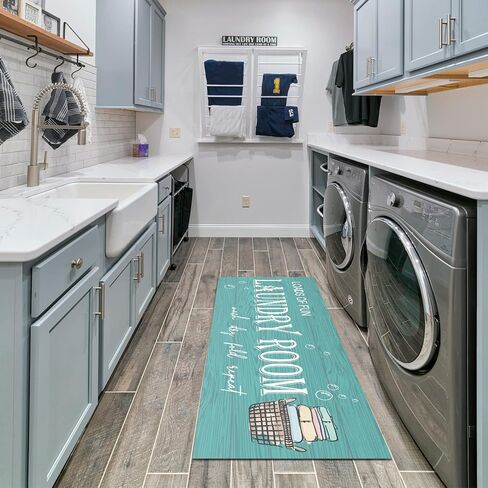 Laundry Room Rug Non Slip Laundry Mat for Laundry Room Decor Washable Area Rugs for Laundry Room, Bathroom, Washroom, Kitchen, 17"x47", Teal in Saudi Arabia