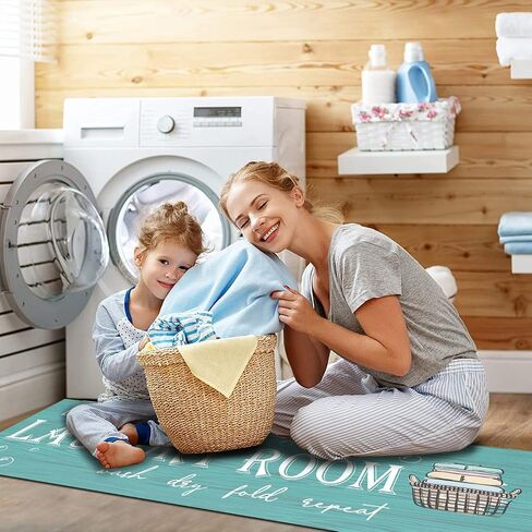 Laundry Room Rug Non Slip Laundry Mat for Laundry Room Decor Washable Area Rugs for Laundry Room, Bathroom, Washroom, Kitchen, 17"x47", Teal in Saudi Arabia